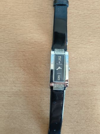 Montre Pierre Cardin vintage, bracelet cuir noir, femme