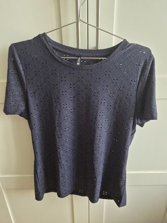 Damen T-Shirt Dunkelblau mit Lochmuster