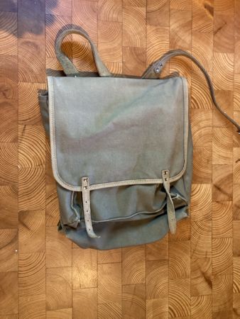 Vintage Stoff Rucksack mit Leder aus Norwegen