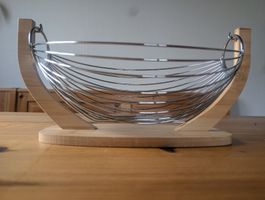 Moderne Design Obstschale, Metall/Holz, Top Zustand!