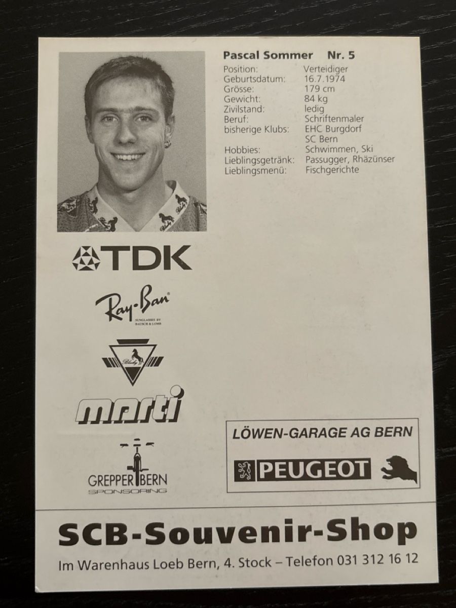 Autografi: SC Bern Autogrammkarte Pascal Sommer #5 - Top Zustand! – Usato da Uetendorf venduto da hoisle 1
