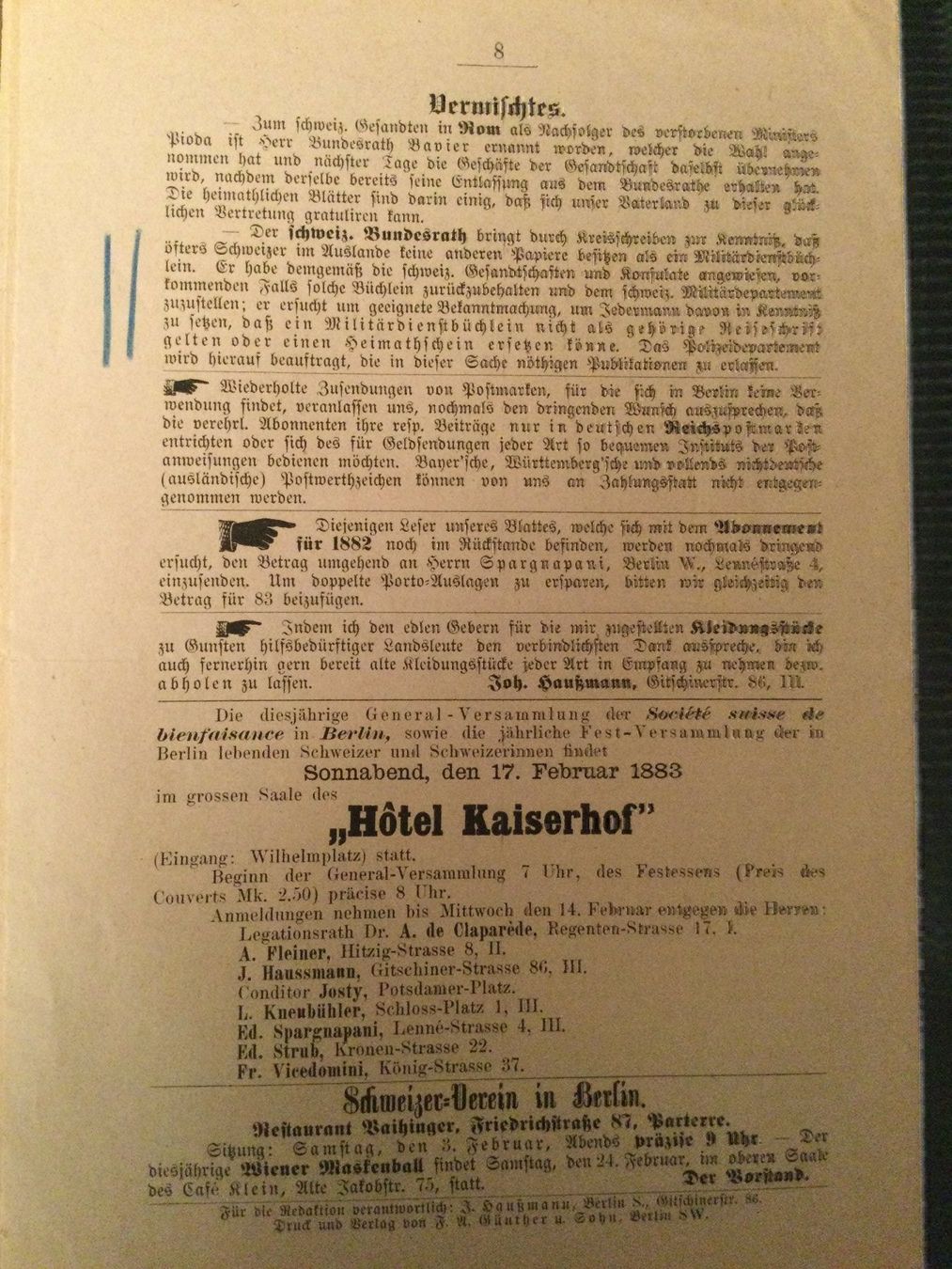 Tutti i francobolli: Correspondenzblatt, Berlin 1883 – Usato da Luzern venduto da Einh0rn 5