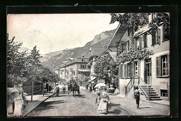 Cartoline postali: Meiringen, Strassenpartie mit Passanten – Usato da Berlin venduto da bartko-reher