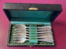 6-teiliges Fischgabel, antik, aus 800er Silber