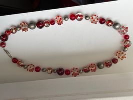 Art Deco ancien Collier perles en verre murano  rouge
