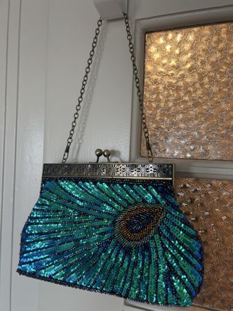 Abendtasche mit Pailletten blau grün guter Zustand