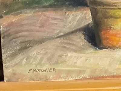 Dipinti: Ölbild signiert, Blumen E. Wagner Hinterseite Bild bemalt – Usato da Otelfingen venduto da Markthalle_C 1