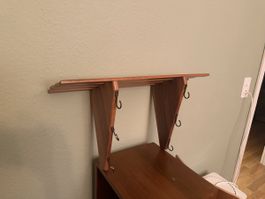 Vintage Holz Hutablage Haken, 60er Jahre Design.