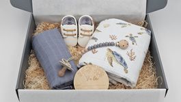 Baby Set: Decke, Mulltuch, Nuggi, Schnullerkette, Schuhe