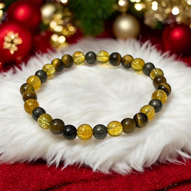 Bracelet En Pierres Naturelles Citrine, Malachite, œil De Tigre - Bijou Unisexe - Neuf Avec étiquettes