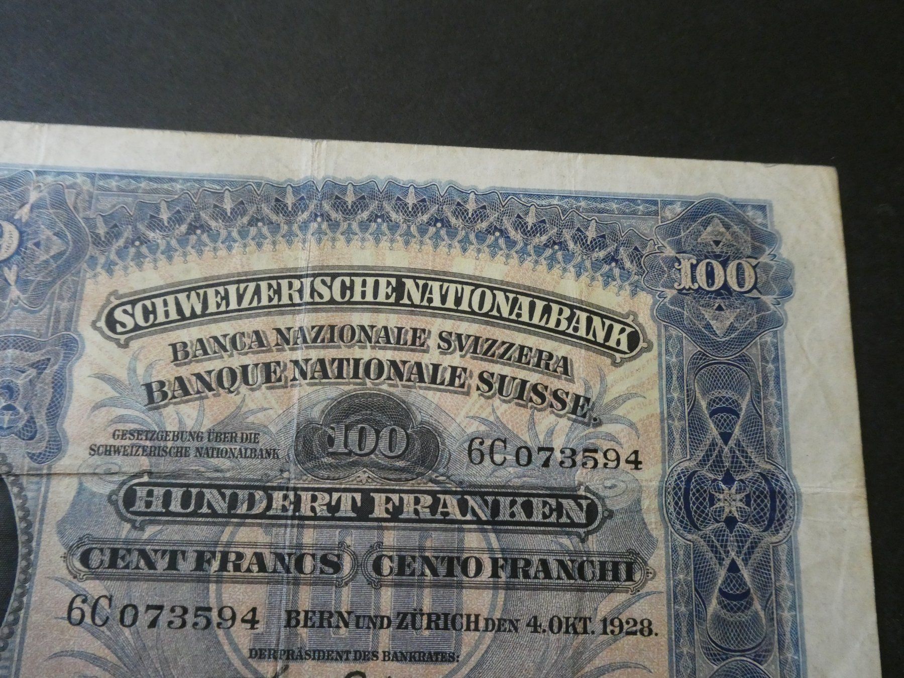 Banconote: Schweiz 1928, 100 Franken – Usato da Hinterforst venduto da rohusri 3