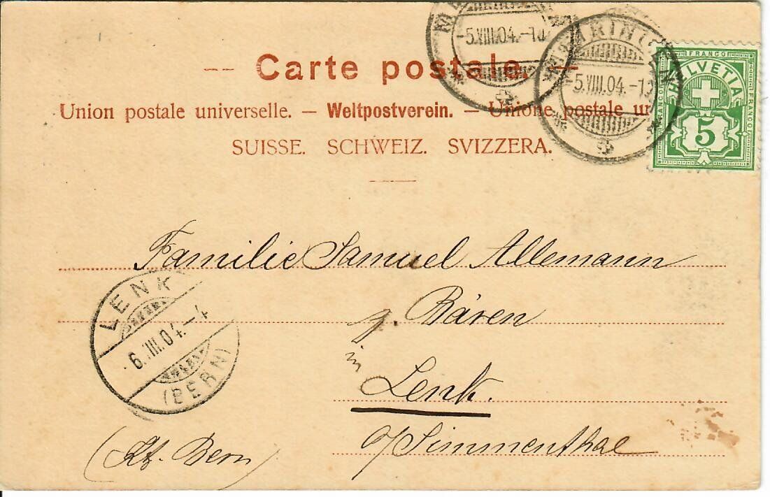 Cartoline postali: Meiringen  1904 – Usato da Hochdorf venduto da Ziegel-16 1