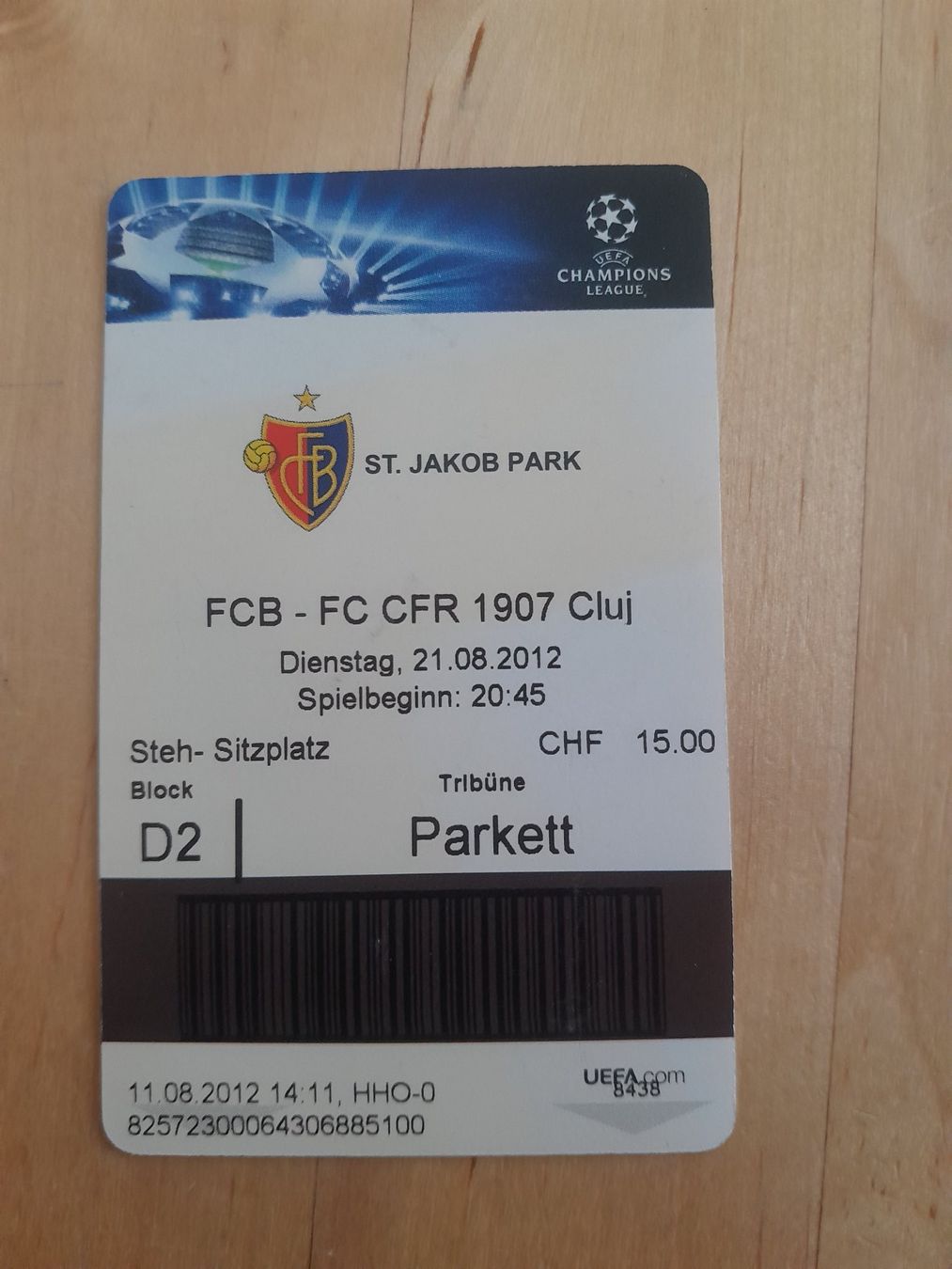 Biglietti: FC Basel - Cluj, 21.08.2012, Match Ticket, Rarität! – Usato da binningen venduto da bergen00