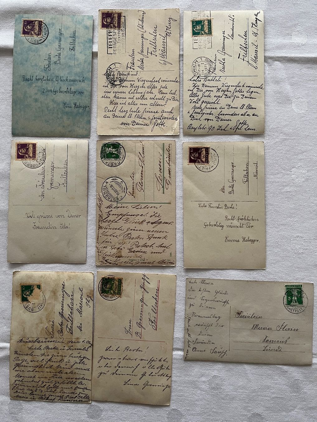 Ansichtskarten: 9 alte  Grusskarten Geburtstagswünsche – Gebraucht aus Stetten AG von Brissago25 1