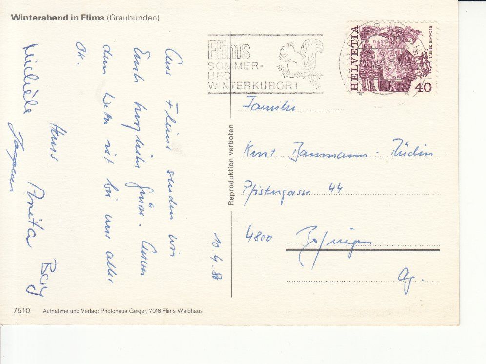 Cartoline postali: Flims 1986 – Usato da Bürglen TG venduto da StampGraf 1