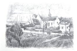 Lithografie Karl Moor (Margarethenkirche Basel) handsigniert