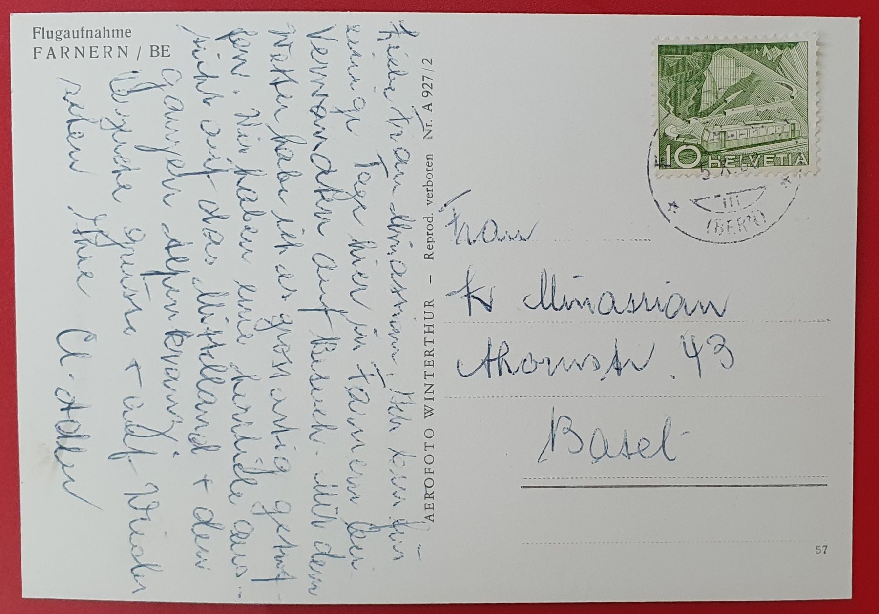 Ansichtskarten: Farnern  1955 - Flugaufnahme – Gebraucht aus Kreuzlingen von Rschweiz1 1