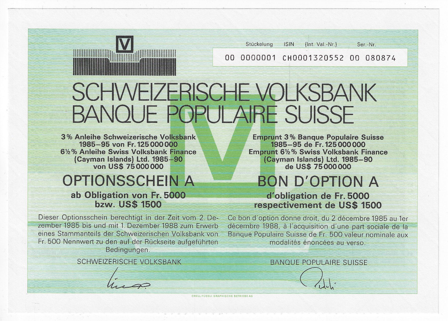 Documenti: Schweizerische Volksbank - Optionsschein – Usato da Balsthal venduto da Palcivalle