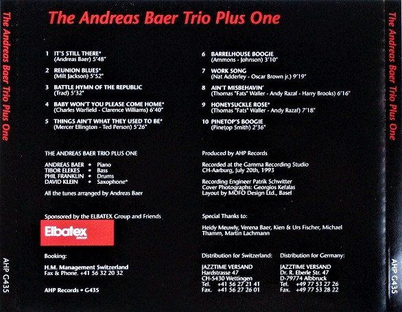 CD: Andreas Baer Trio PLUS ONE David Klein  Boogie Jazz Blues CD – Usato da Kandergrund venduto da Sososo 1
