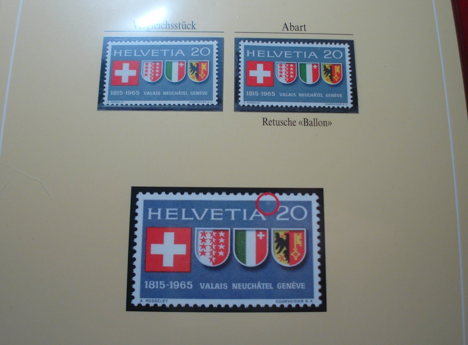 Alle Briefmarken: Abart Schweizerwappen, 1965**, "Retusche Ballon" – Gebraucht aus Niederwil AG von morostahu