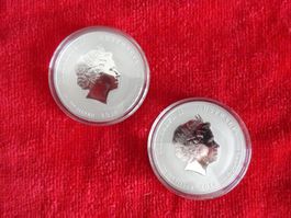 2X Australien Lunar ll 1 Unze Silber 2014 - Jahr des Pferdes