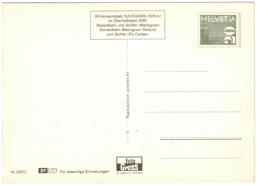 Cartoline postali: Savognin - Skilift – Usato da Binningen venduto da Mountainrider 1