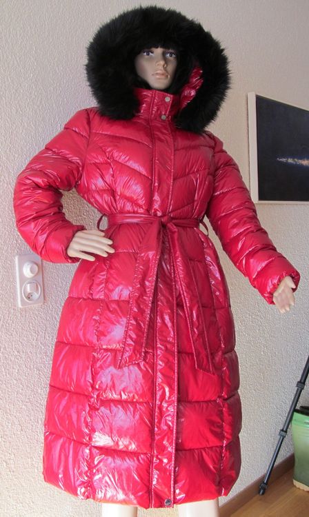 NEU langer Lackmantel Steppmantel Wintermantel Rot ORSAY 44