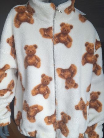 Fleecejacke Teddy Print Weiss Groesse M neuwertig