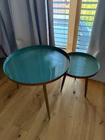 Tables gigognes en métal bleu et doré