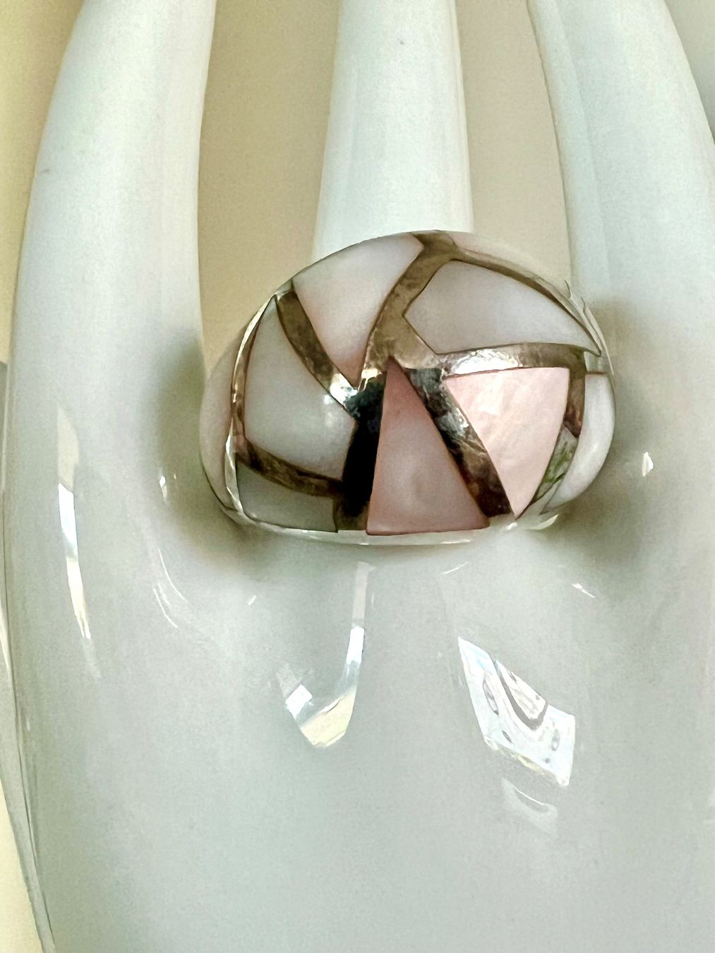 Ringe: Statement Ring 925Silber & kunstvolle Perlmutt Intarsien 15g – Gebraucht aus Ruswil von artbyhand 1
