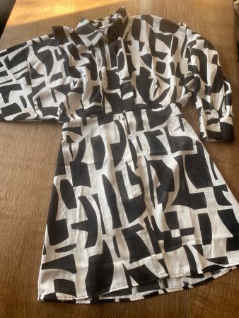 H&M  KLEID/Longbluse Gr.S NEU Fledermausärmel / schwarz/ecrù