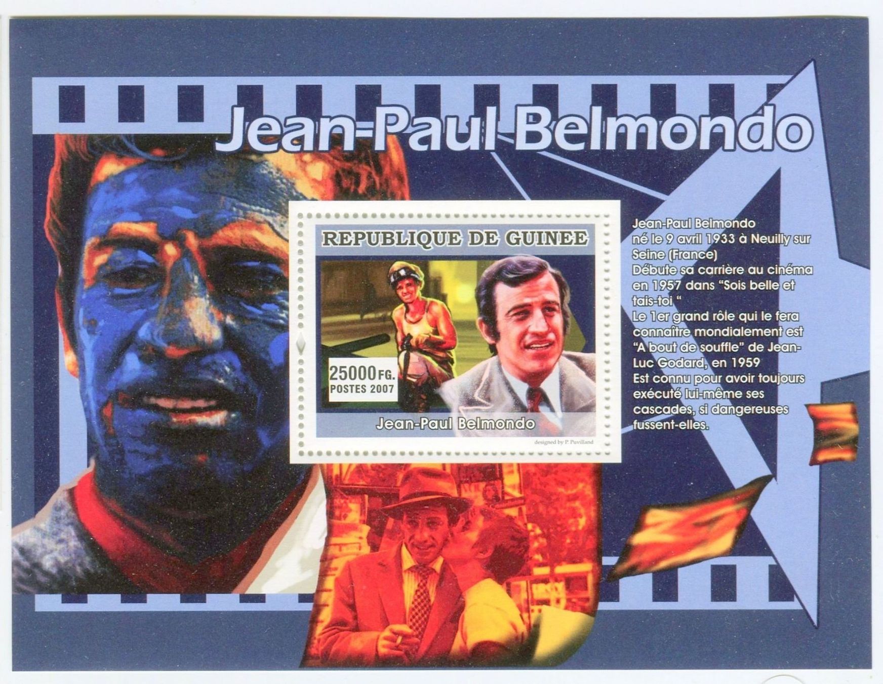 Alle Briefmarken: Block "Jean-Paul Belmondo". Guinea – Neu und originalverpackt aus Basel von Butsch5