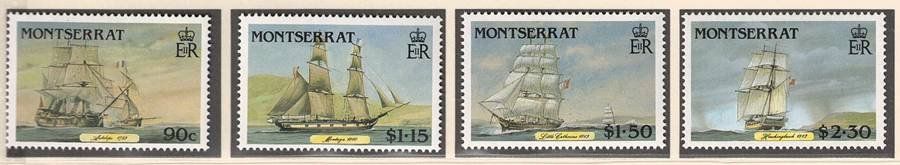 Alle Briefmarken: Postschiffe - 4er Set + Block Postfrisch - Montserrat 1986 – Neu (gemäss Beschreibung) aus Walenstadt von Numis68 2