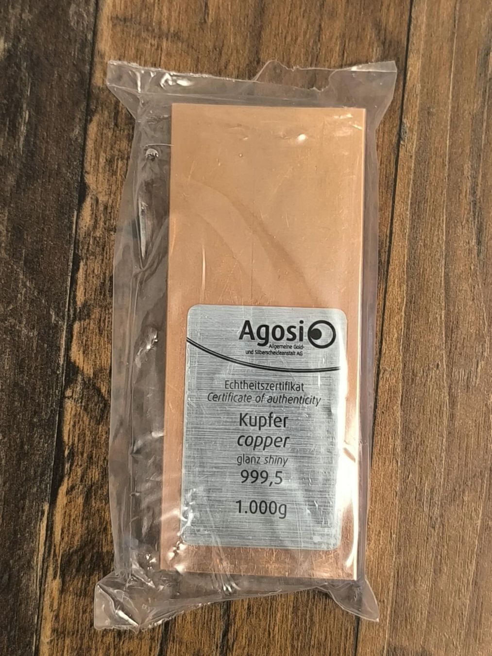 Métaux précieux: Kupferbarren Agossi 1Kg versiegelt – Neuf avec emballage d'origine à Porrentruy par fre_r8qq 1
