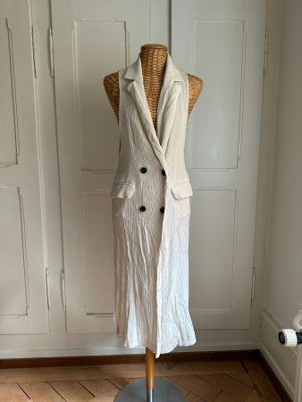 STRADIVARIUS - Longweste offweiss plissiert L