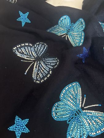 Etole Javani India neuve, motif papillons bleus scintillants