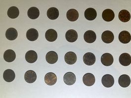 28 x 1 Rappen Münzen div. Jahrgänge 1948 - 1966