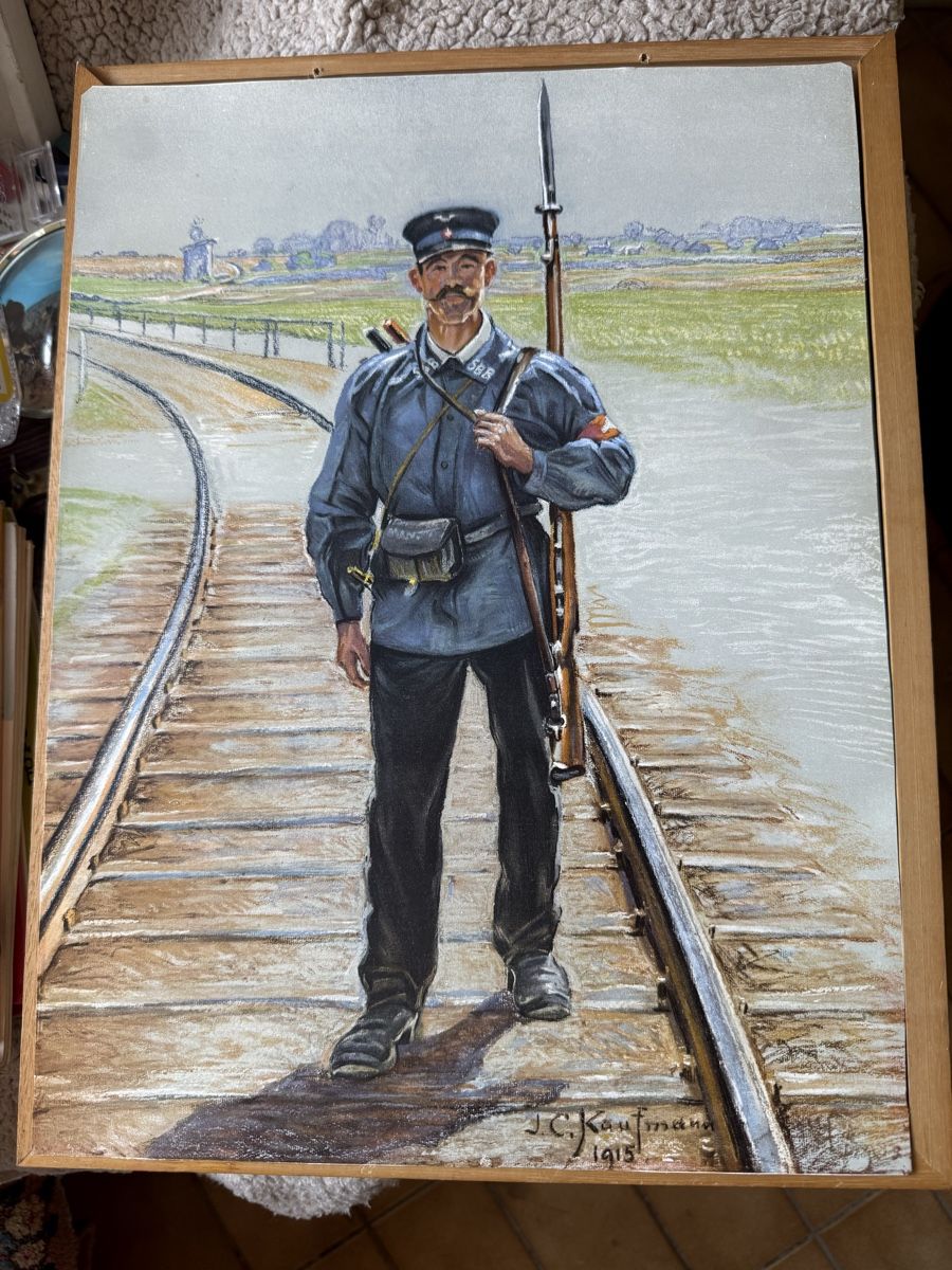 Dipinti: Tableau soldat chemin de fer J.C. Kaufmann 1915  – Usato da Tolochenaz venduto da adr_dj58