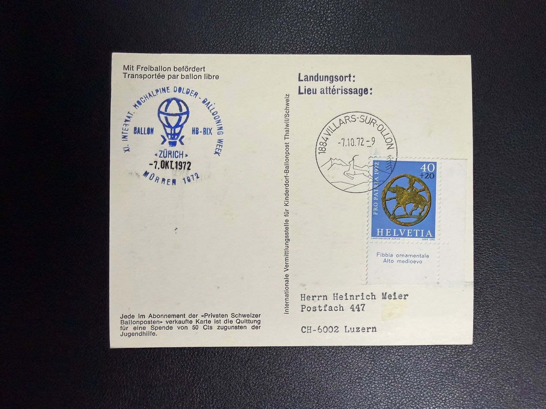 Tutti i francobolli: 11. Intern. Hochalpine Dolder - Ballonwoche 1972 – Usato da oberrüti venduto da jeanmei