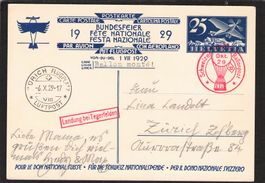Bundesfeierkarte 1929 , Nr. 50 l ,Ballon monté Landung Teger