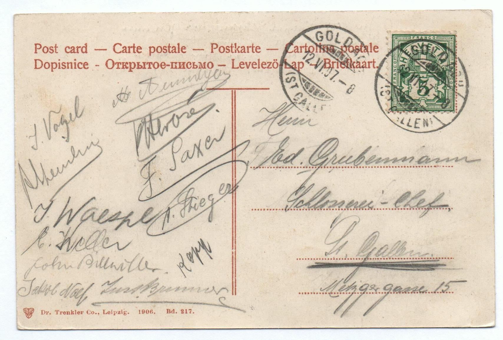 Cartoline postali: RORSCHACH 1907 – Usato da Jona venduto da philajona 1