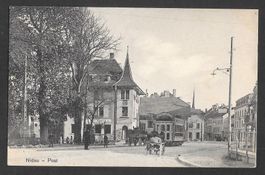 Nidau bei Biel Post mit Strassenbahn / Tram