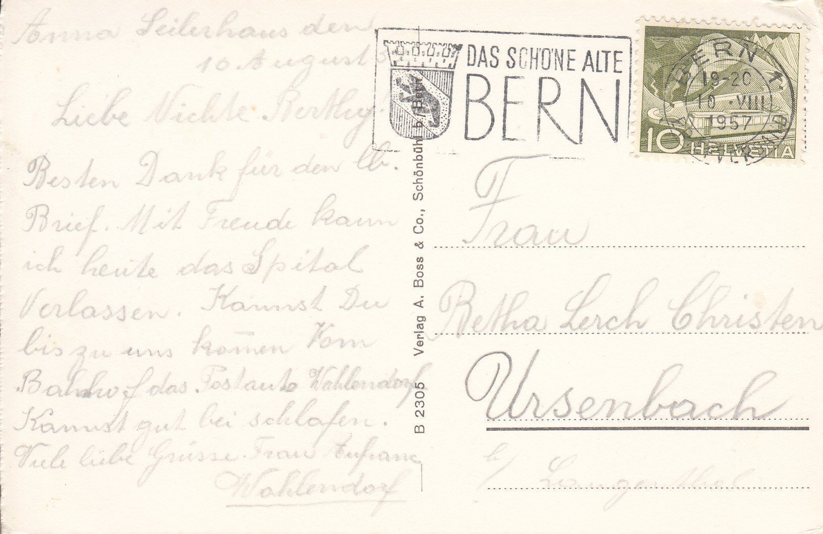 Cartoline postali: Bern 1957 – Usato da Bürglen TG venduto da StampGraf 1