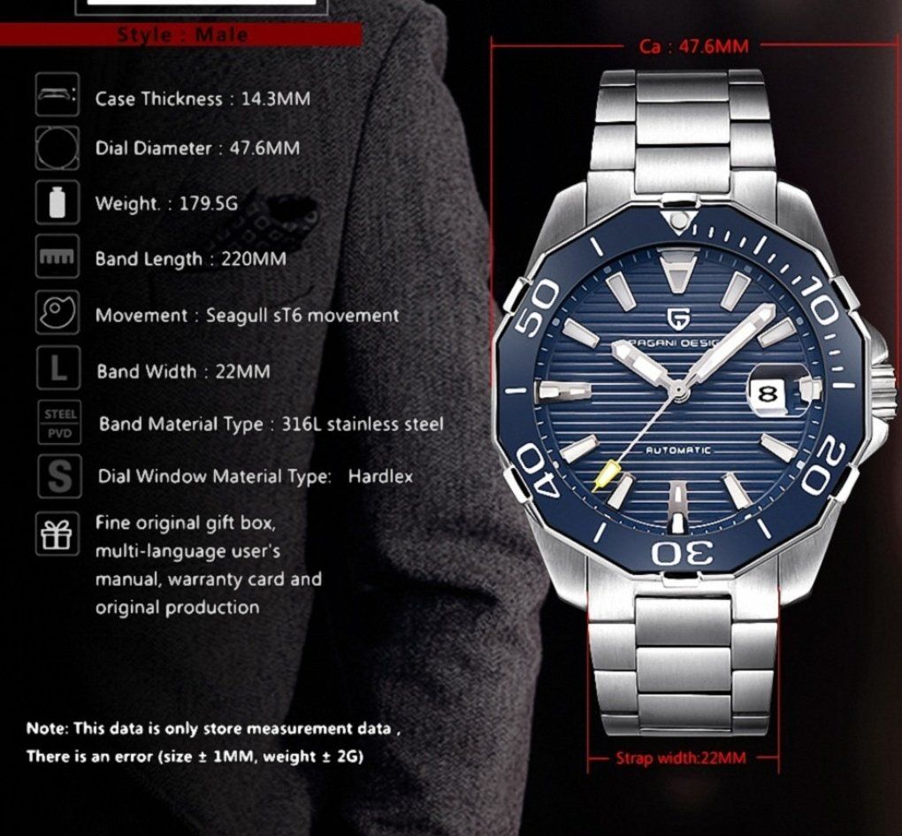 Pagani Design Orologi: Neue PAGANI DESIGN AUTOMATIK Uhr – Nuovo e nell'imballaggio originale da Suhr venduto da ChronixChronometer 7