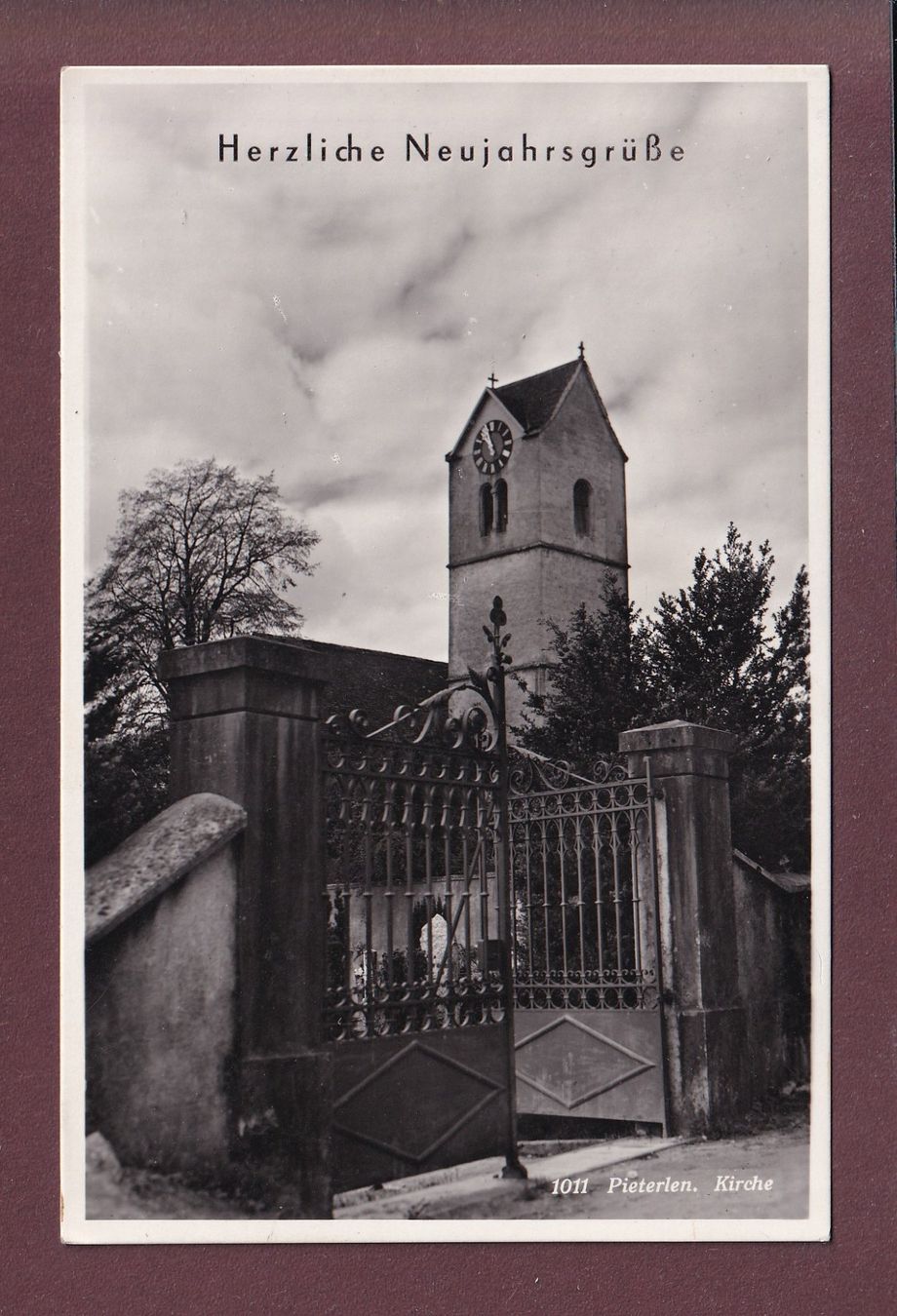 Cartoline postali: PIETERLEN - Kirche - Neujahr - 1945 – Usato da Pully venduto da nicecards