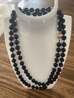 Collier perles onyx fermoir or jaune 585 bon etat 81 cm