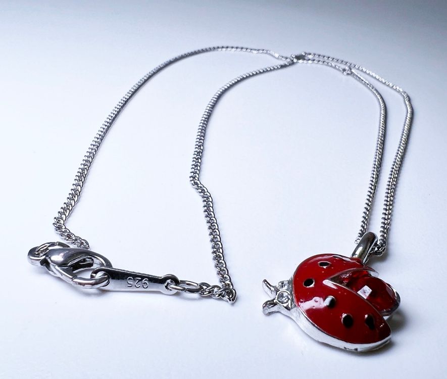 Marienkäfer Halskette Aus 925 Sterling Silber – Herz-Anhänger Mit Marienkäfer & Blumen, Ideal Als Geschenk Für Mutter Oder Tochter