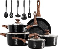 Induktionsfähiges Kochset 15-tlg Granitbeschichtung + Glas
