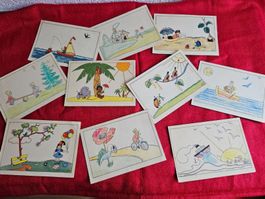 Collection de 10 cartes postales illustrées vintage