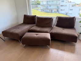 Sofa braun + Hocker (3 Teile getrennt aufstellbar)